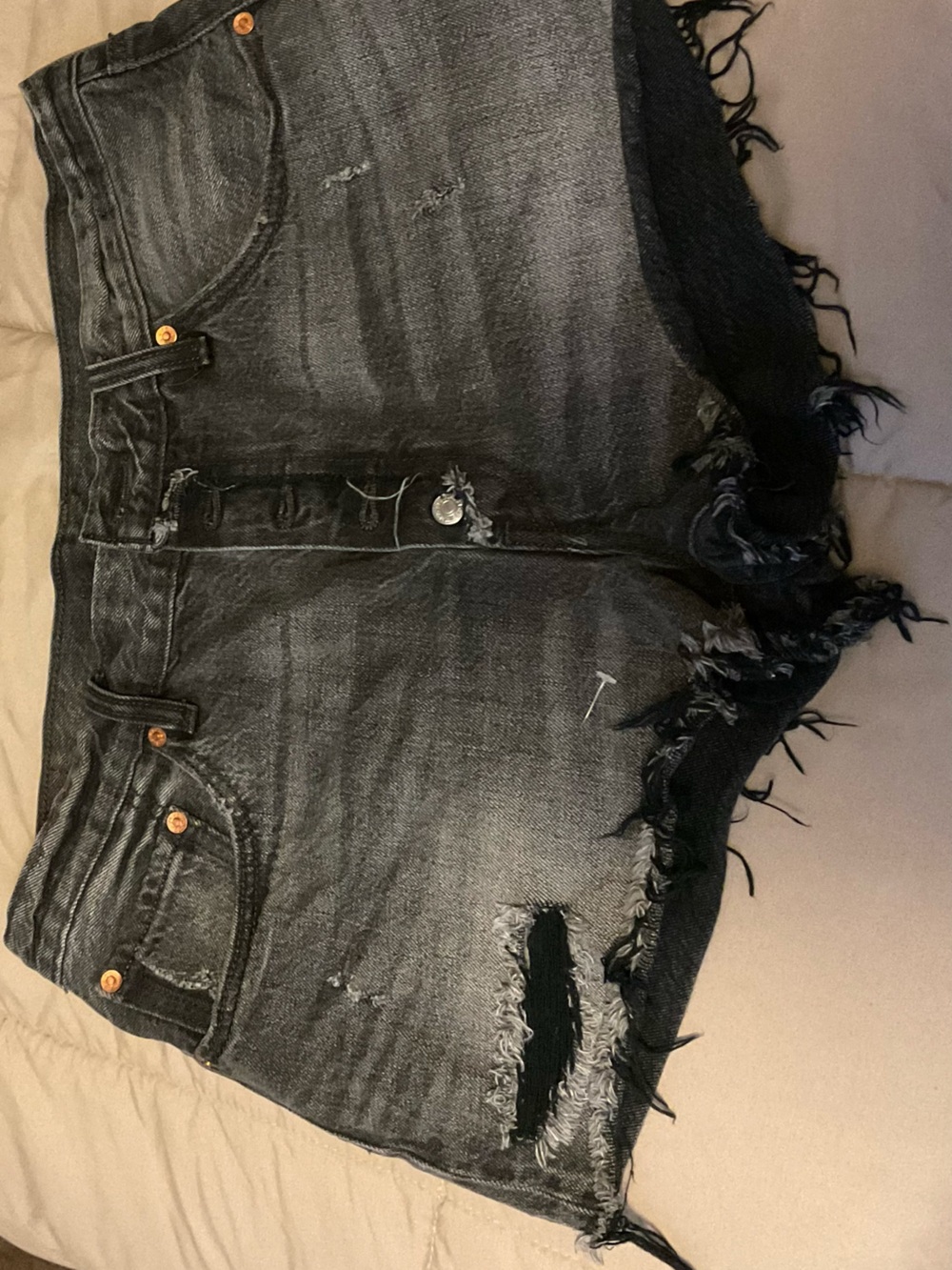 Levi's 501 Black Distressed Denim Cutoff Shorts